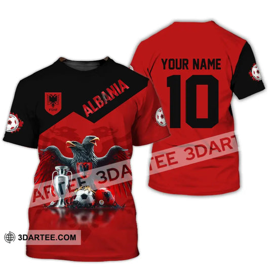 Unisex Shirt Custom Name And Number Albania Football Polo Euro 2024 Hoodie Long Sleeve T-Shirt / S