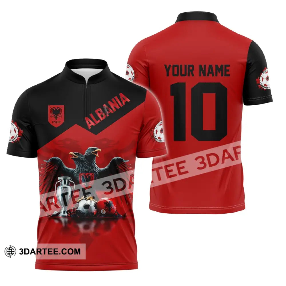 Unisex Shirt Custom Name And Number Albania Football Polo Euro 2024 Hoodie Long Sleeve Zipper / S