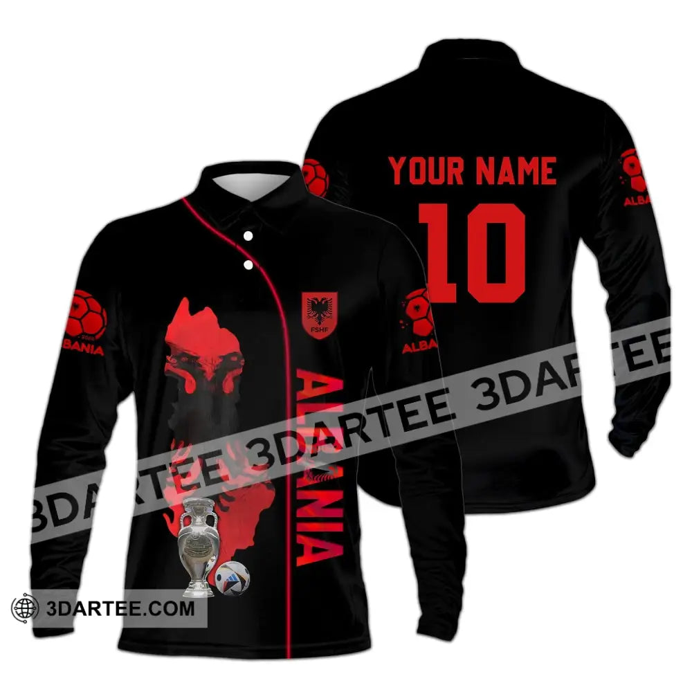 Unisex Shirt - Custom Name And Number Albania National Team Euro 2024 Long Sleeve Polo / S T-Shirt