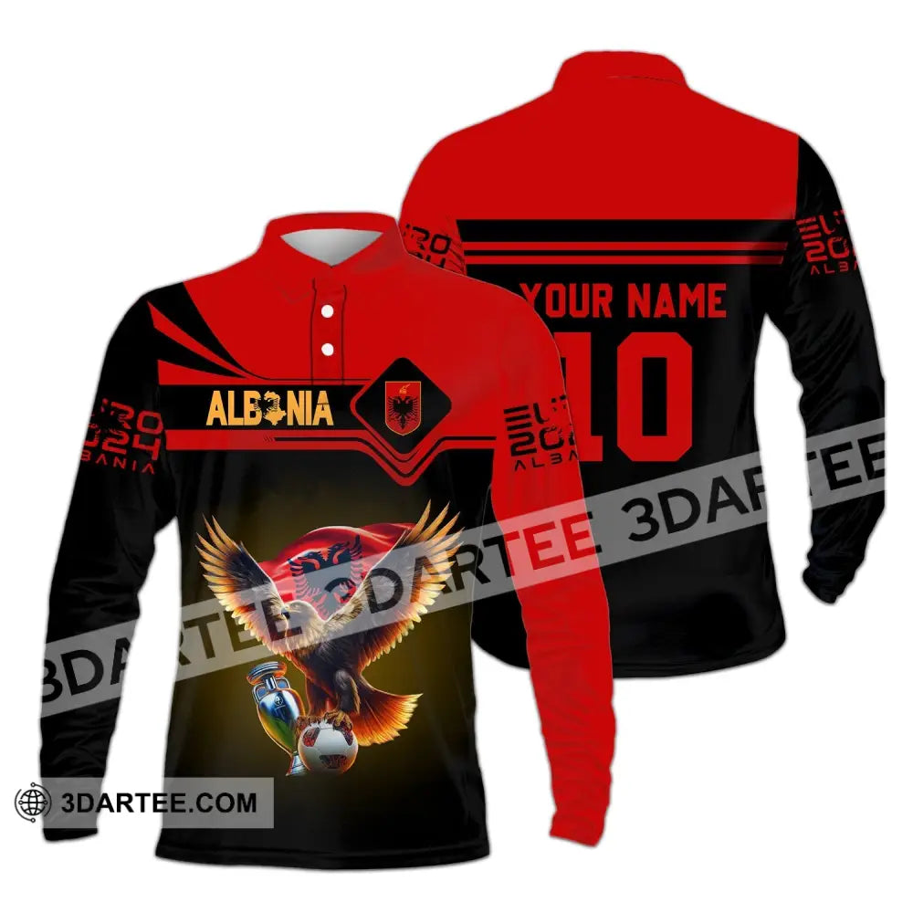 Unisex Shirt - Custom Name And Number Albania National Team Euro 2024 Red Long Sleeve Polo / S