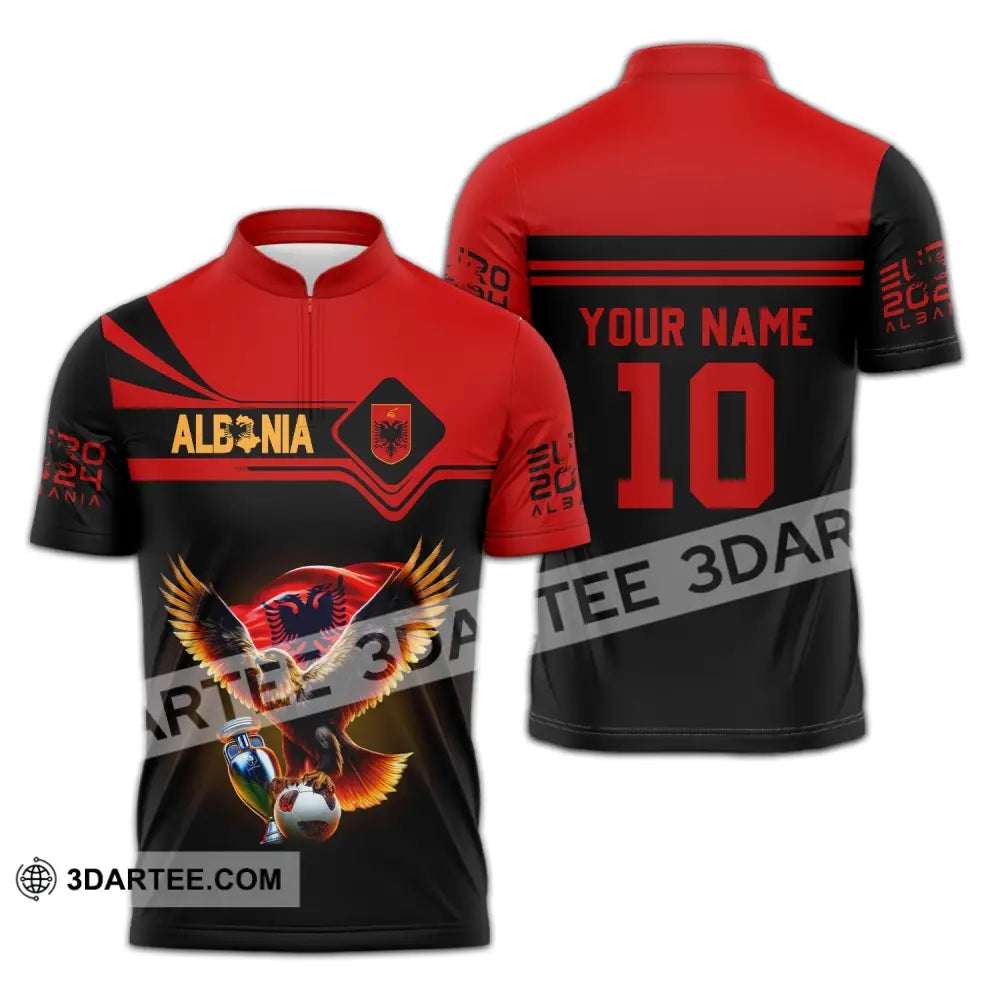 Unisex Shirt - Custom Name And Number Albania National Team Euro 2024 Red Zipper Polo / S T-Shirt