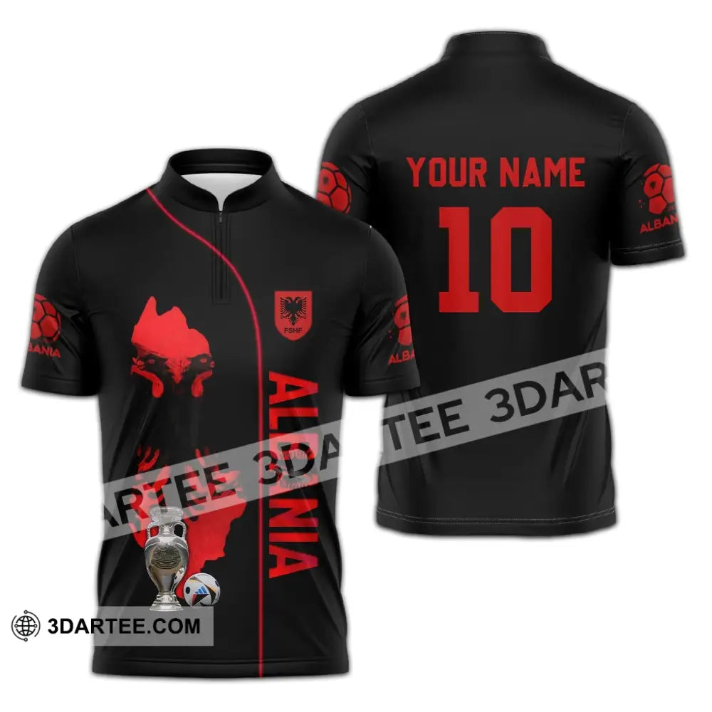 Unisex Shirt - Custom Name And Number Albania National Team Euro 2024 Zipper Polo / S T-Shirt