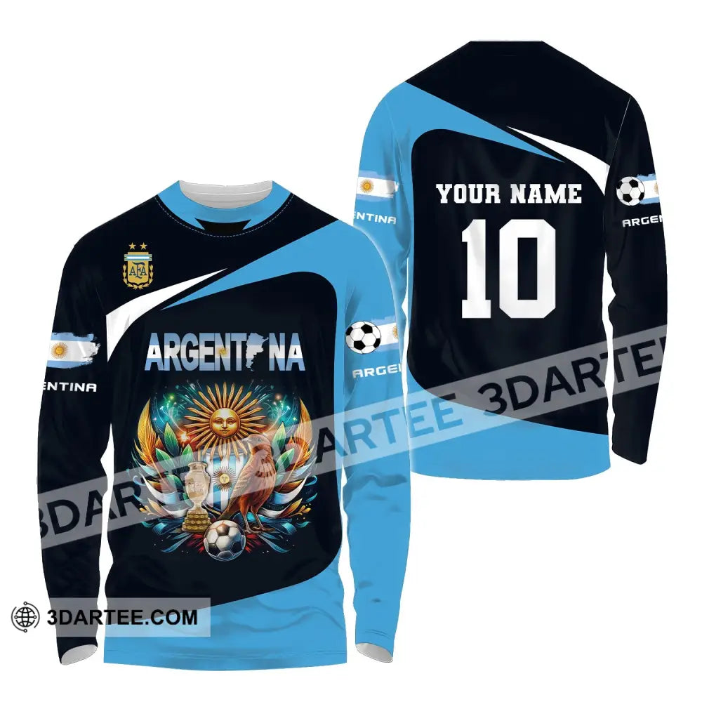 Unisex Shirt Custom Name And Number Argentina Euro 2024 Football Polo Long Sleeve / S T-Shirt