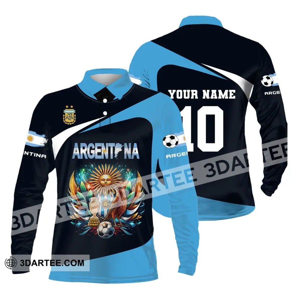 Unisex Shirt Custom Name And Number Argentina Euro 2024 Football Polo Long Sleeve / S T-Shirt