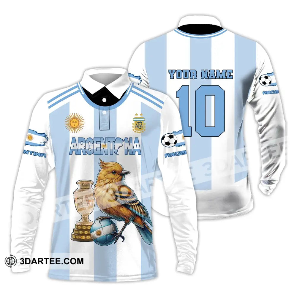 Unisex Shirt Custom Name And Number Argentina Euro 2024 Football Polo Long Sleeve / S T-Shirt