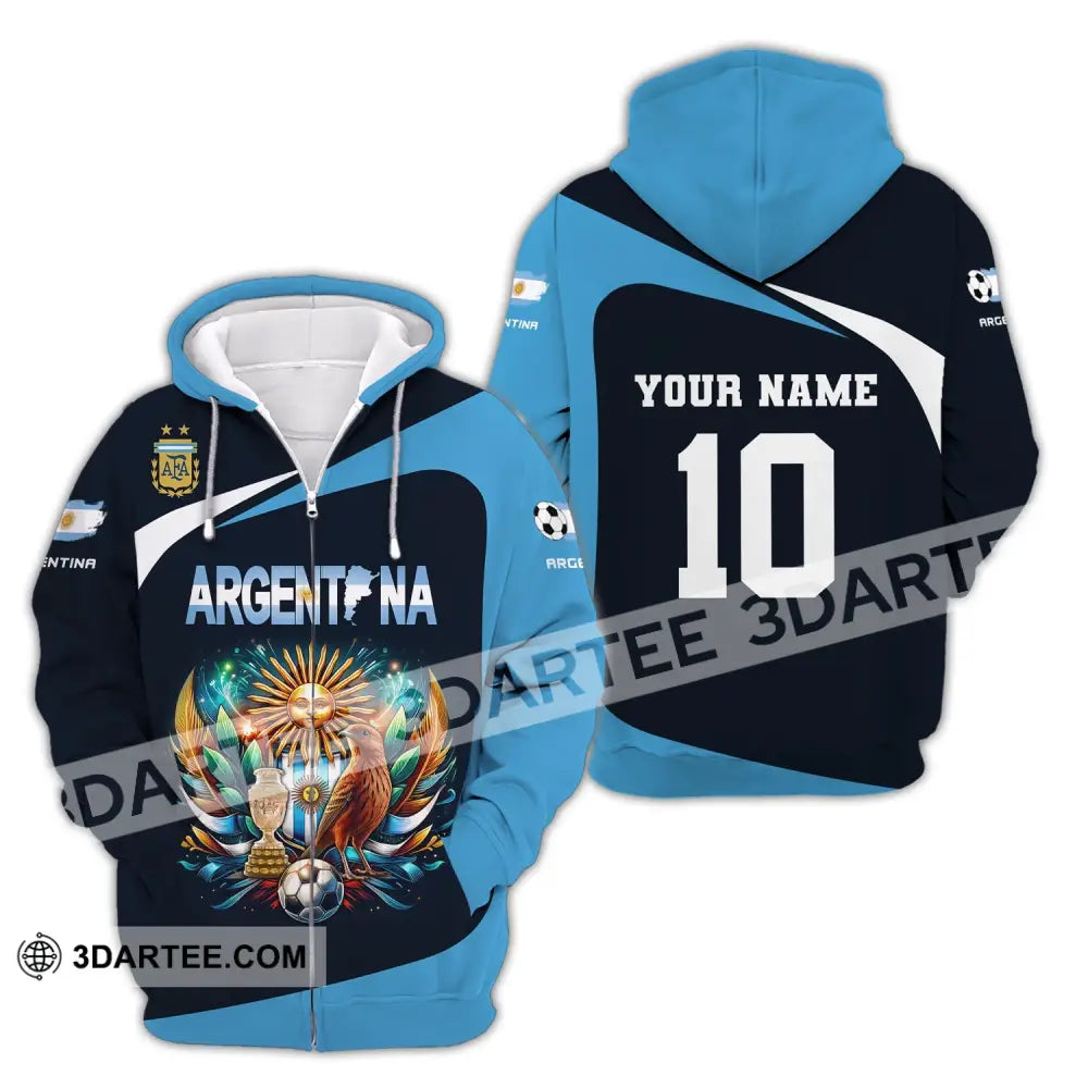 Unisex Shirt Custom Name And Number Argentina Euro 2024 Football Polo Long Sleeve Zipper Hoodie / S