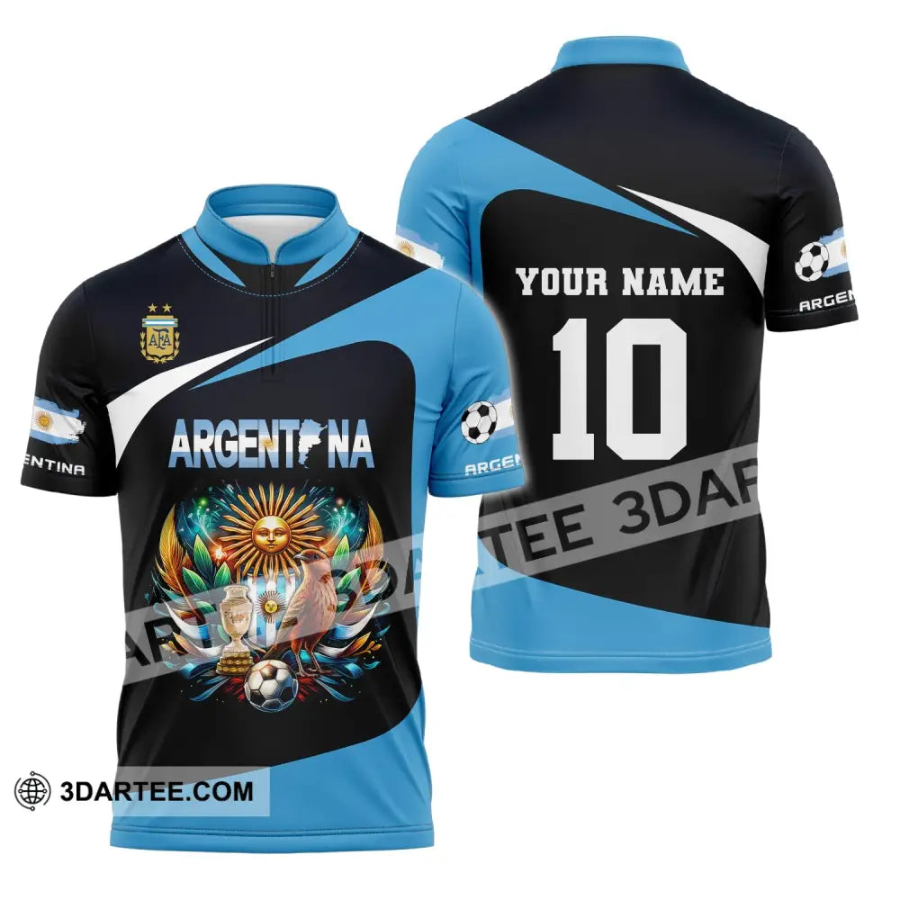 Unisex Shirt Custom Name And Number Argentina Euro 2024 Football Polo Long Sleeve Zipper / S T-Shirt