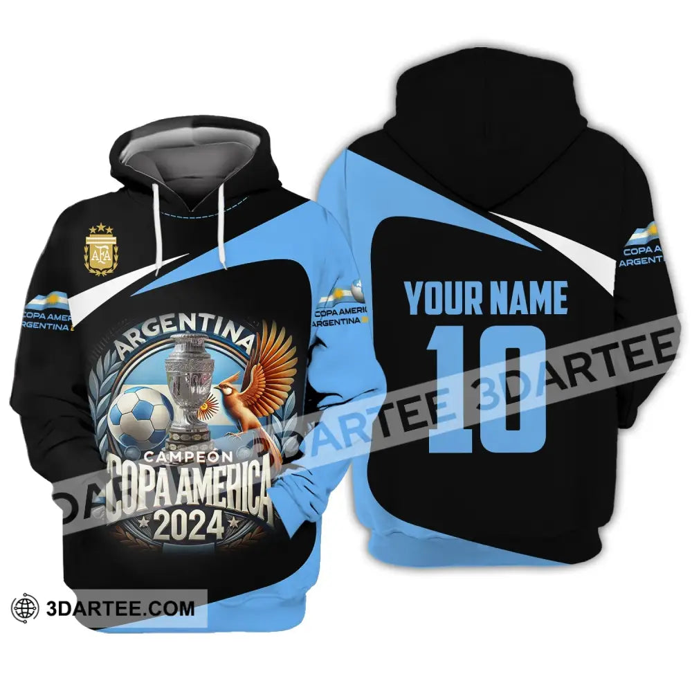 Unisex Shirt Custom Name And Number Argentina Football Polo Copa 2024 Hoodie Long Sleeve / S T-Shirt