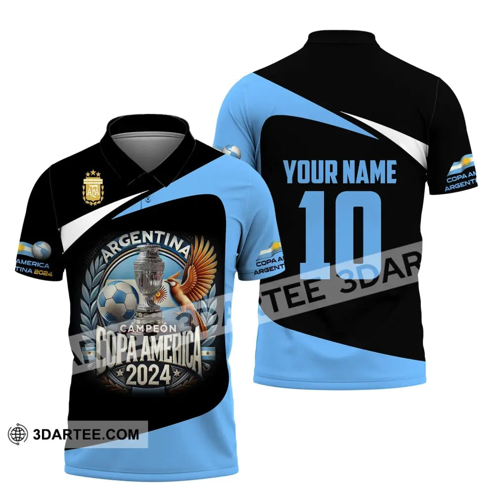 Unisex Shirt Custom Name And Number Argentina Football Polo Copa 2024 Hoodie Long Sleeve / S T-Shirt