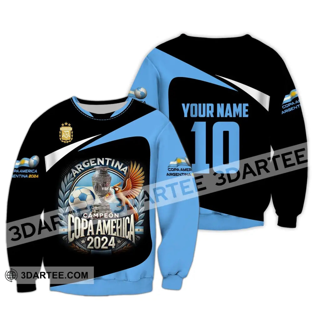 Unisex Shirt Custom Name And Number Argentina Football Polo Copa 2024 Hoodie Long Sleeve / S T-Shirt