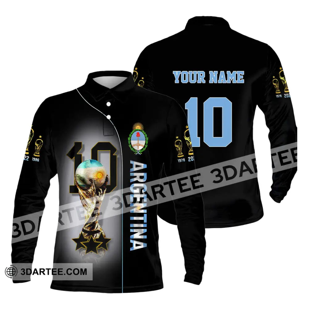 Unisex Shirt Custom Name And Number Argentina T-Shirt Lover Gift Long Sleeve Polo / S T-Shirt