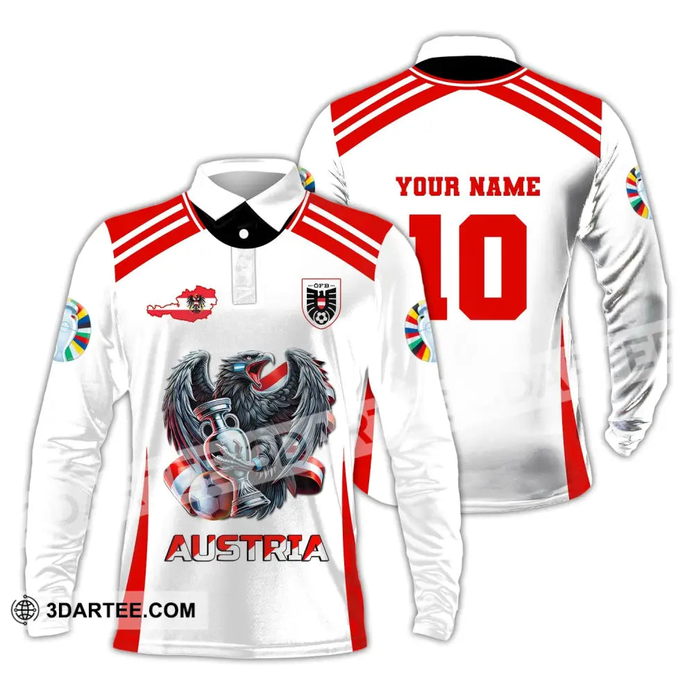 Unisex Shirt Custom Name And Number Austria Football Euro 2024 Polo Long Sleeve / S T-Shirt