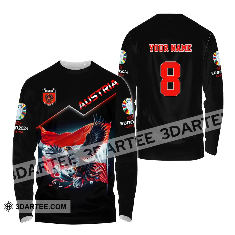 Unisex Shirt Custom Name And Number Austria Football Euro 2024 Polo Long Sleeve / S T-Shirt