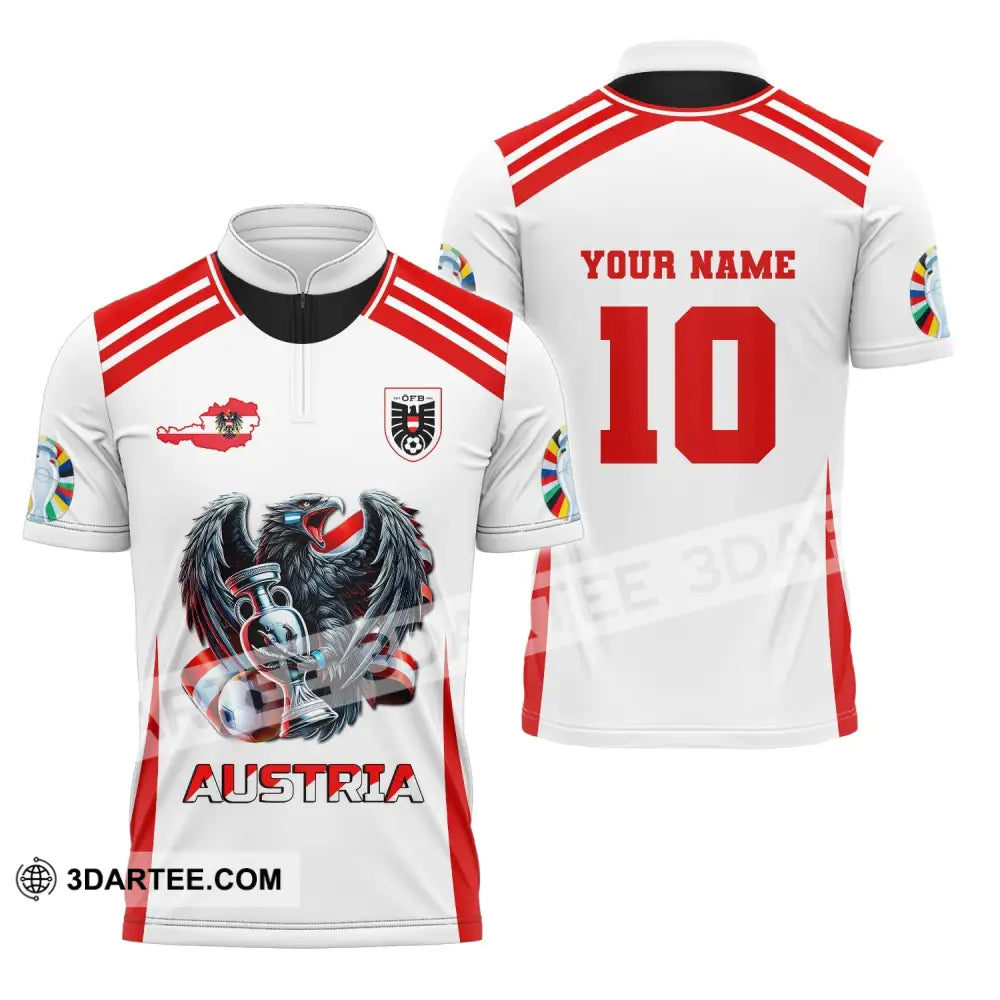 Unisex Shirt Custom Name And Number Austria Football Euro 2024 Polo Long Sleeve Zipper / S T-Shirt