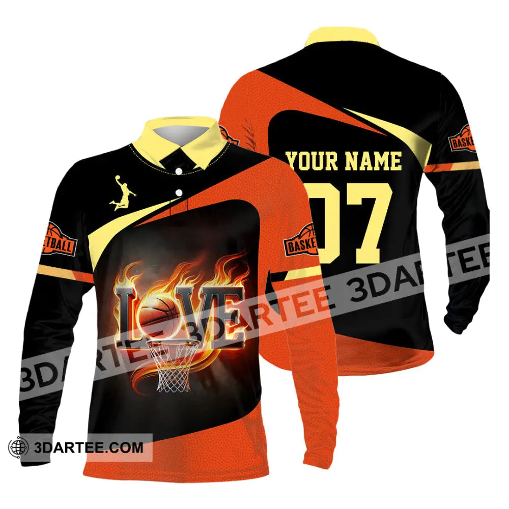 Unisex Shirt Custom Name And Number Basketball Lover Gift Long Sleeve Polo / S T-Shirt