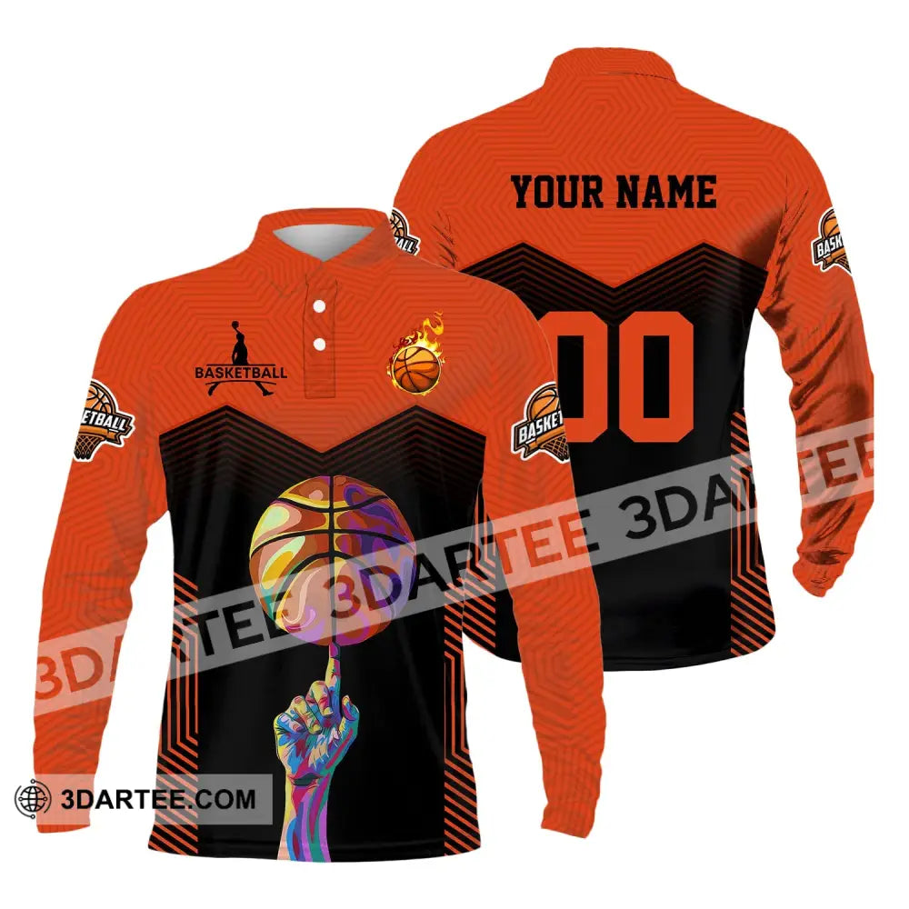 Unisex Shirt Custom Name And Number Basketball Lover T-Shirt Long Sleeve Polo / S