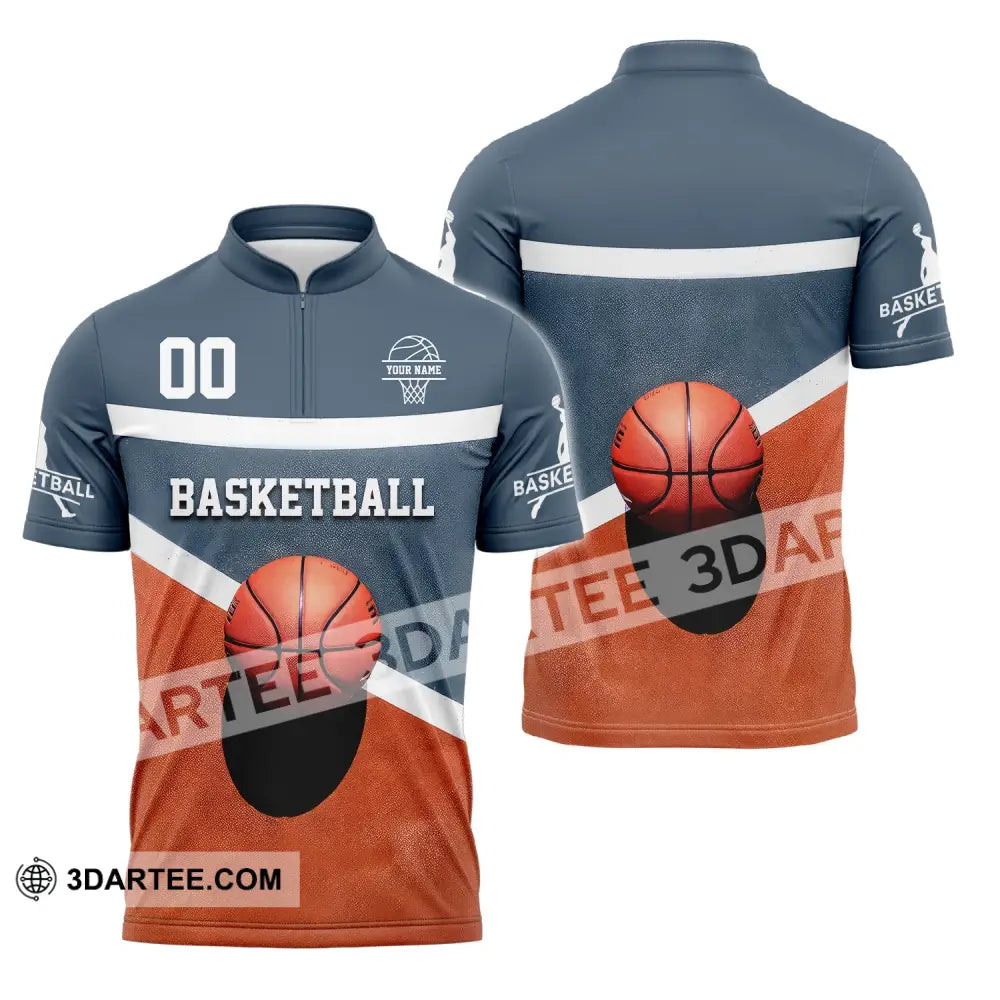 Unisex Shirt Custom Name And Number Basketball Polo Long Sleeve Zipper / S T-Shirt