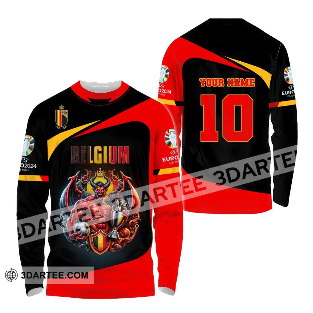 Unisex Shirt Custom Name And Number Belgium Football 2024 Polo Long Sleeve / S T-Shirt