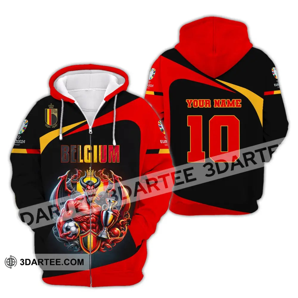 Unisex Shirt Custom Name And Number Belgium Football 2024 Polo Long Sleeve Zipper Hoodie / S T-Shirt