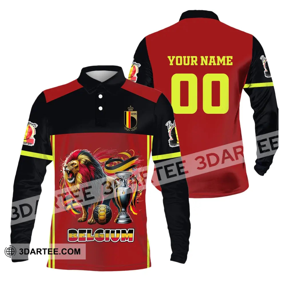 Unisex Shirt Custom Name And Number Belgium Football Polo Euro 2024 Hoodie Long Sleeve / S T-Shirt