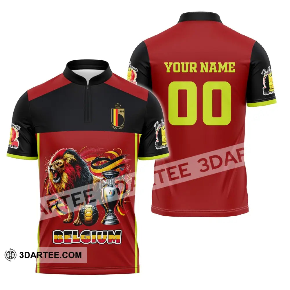 Unisex Shirt Custom Name And Number Belgium Football Polo Euro 2024 Hoodie Long Sleeve Zipper / S