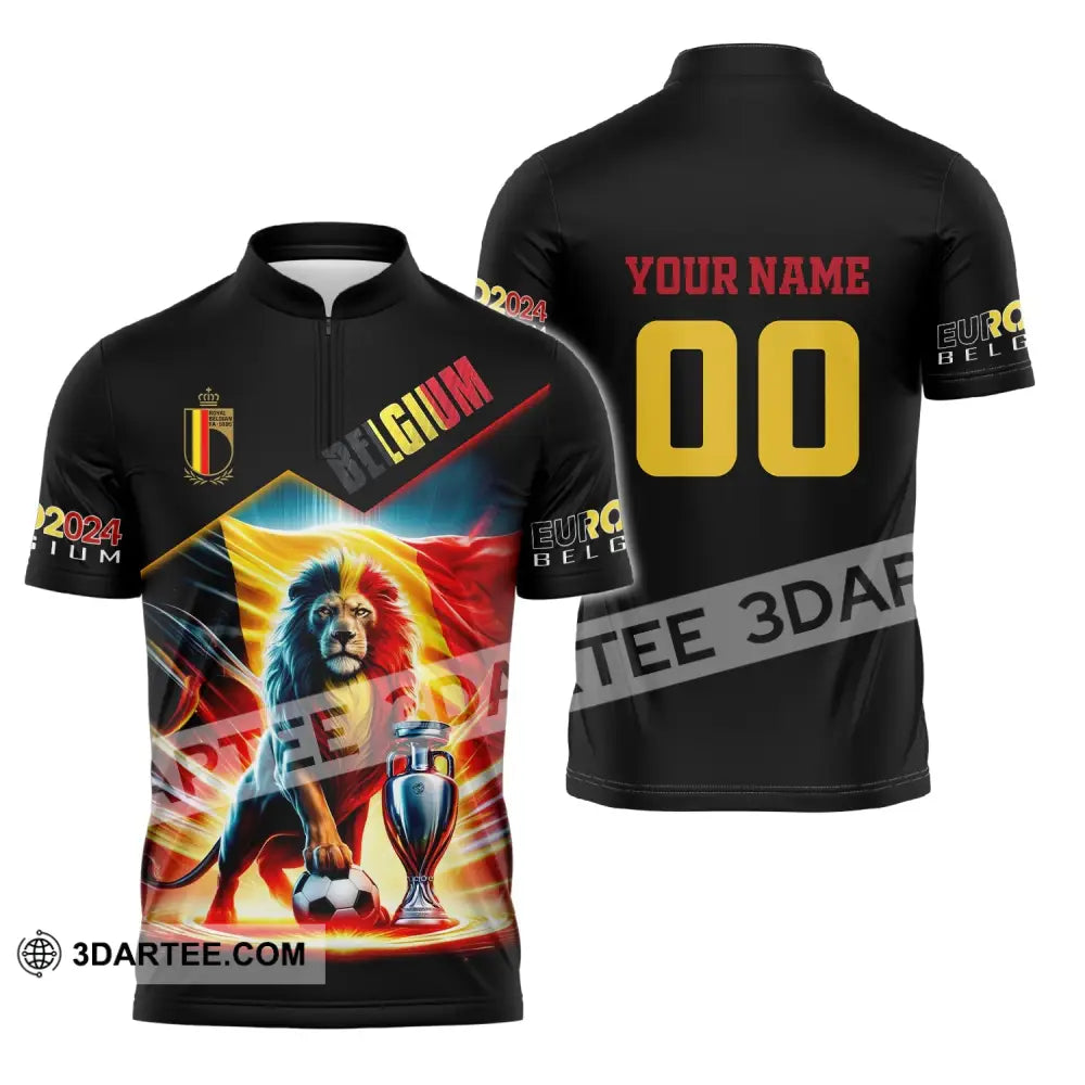 Unisex Shirt Custom Name And Number Belgium Football Polo Euro 2024 Hoodie Long Sleeve Zipper / S