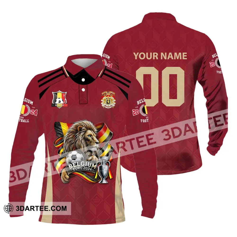 Unisex Shirt Custom Name And Number Belgium Football T-Shirt Euro 2024 Polo Long Sleeve / S