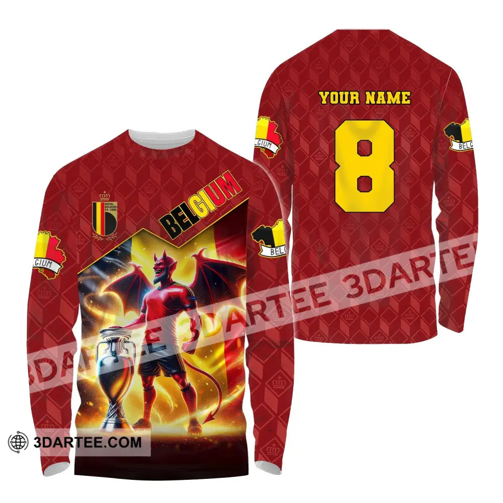 Unisex Shirt Custom Name And Number Belgium Football T-Shirt Euro 2024 Polo Long Sleeve / S