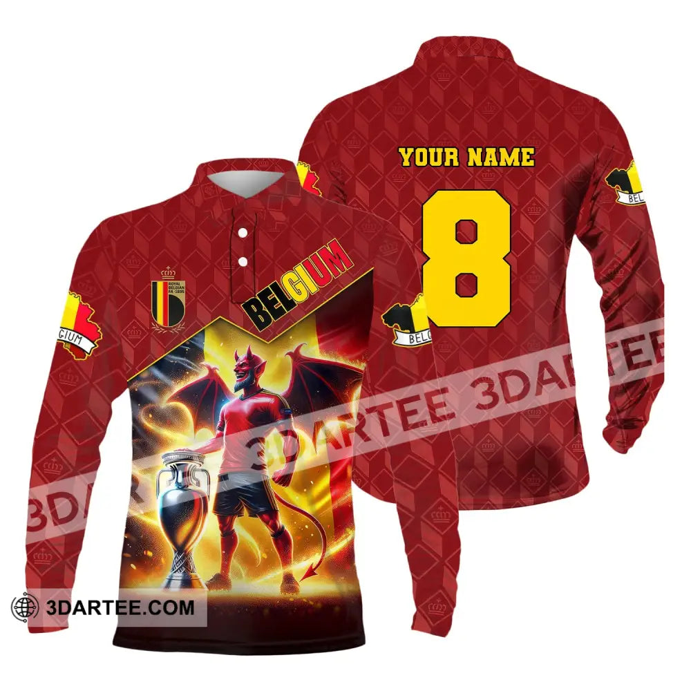 Unisex Shirt Custom Name And Number Belgium Football T-Shirt Euro 2024 Polo Long Sleeve / S