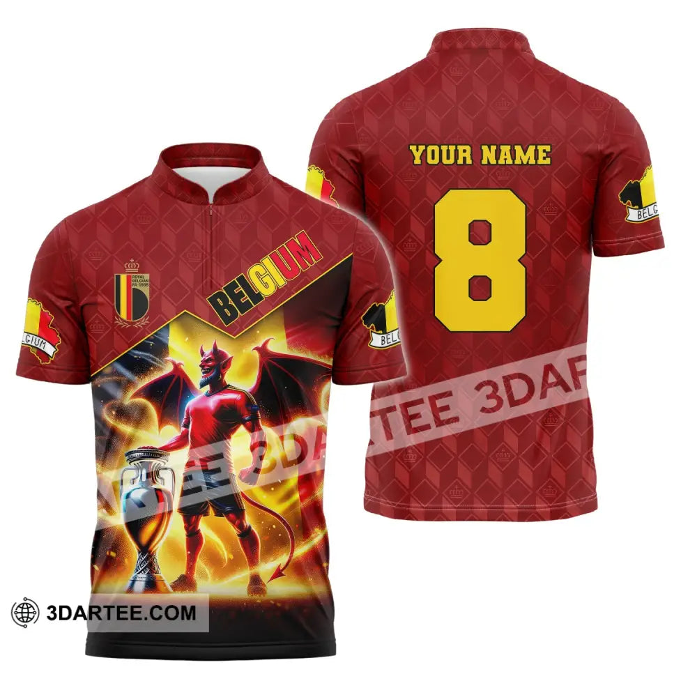 Unisex Shirt Custom Name And Number Belgium Football T-Shirt Euro 2024 Polo Long Sleeve Zipper / S