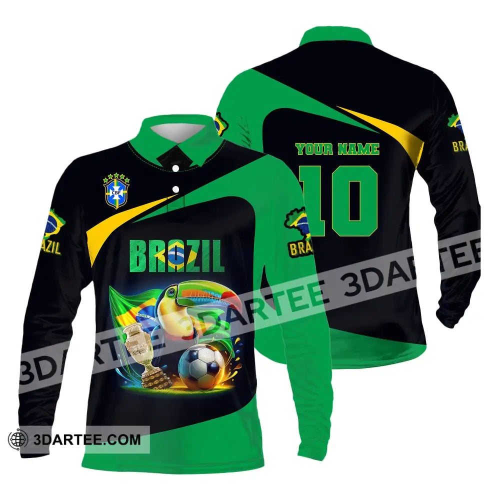 Unisex Shirt Custom Name And Number Brazil Football Euro 2024 Polo Long Sleeve / S T-Shirt