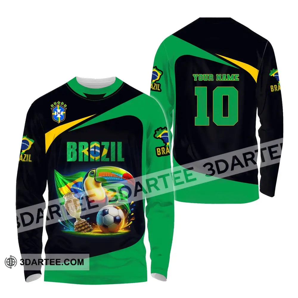 Unisex Shirt Custom Name And Number Brazil Football Euro 2024 Polo Long Sleeve / S T-Shirt