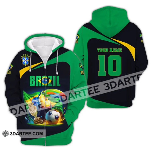 Unisex Shirt Custom Name And Number Brazil Football Euro 2024 Polo Long Sleeve Zipper Hoodie / S