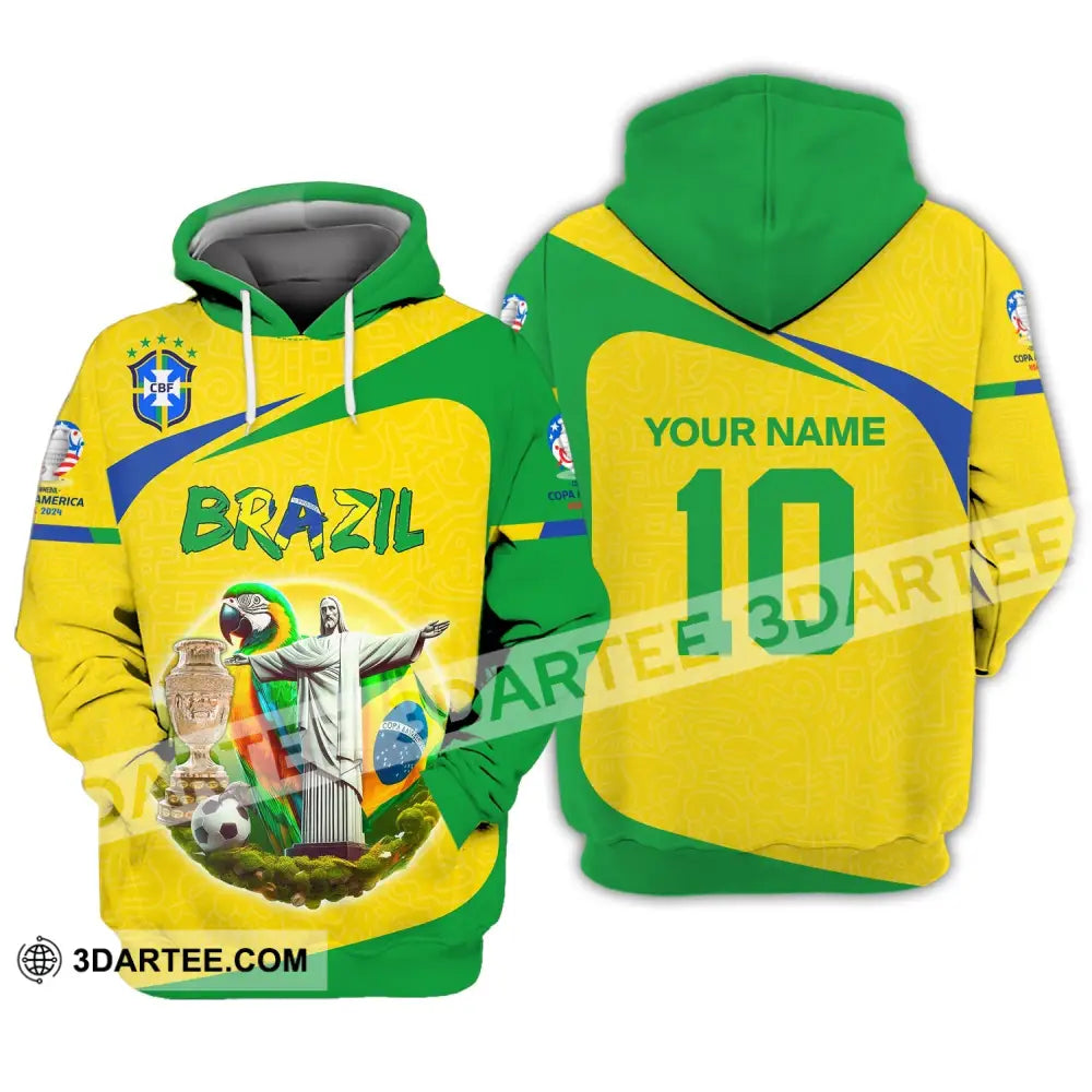 Unisex Shirt Custom Name And Number Brazil Football T-Shirt Euro 2024 Polo Long Sleeve Hoodie / S