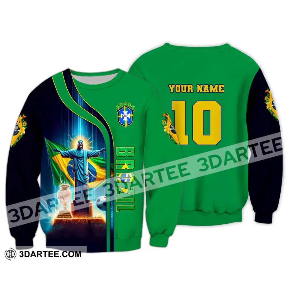 Unisex Shirt Custom Name And Number Brazil Football T-Shirt Euro 2024 Polo Long Sleeve / S