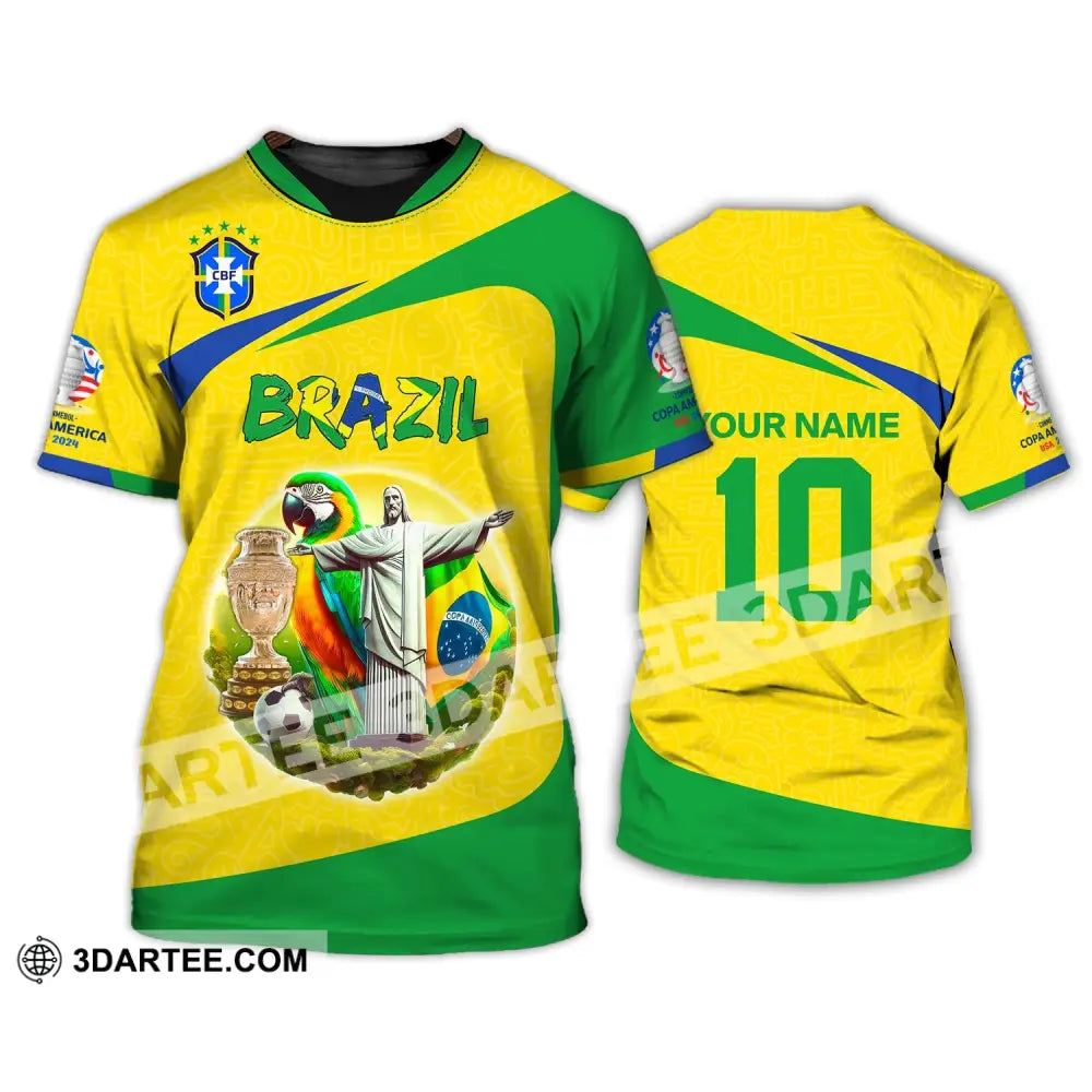 Unisex Shirt Custom Name And Number Brazil Football T-Shirt Euro 2024 Polo Long Sleeve / S