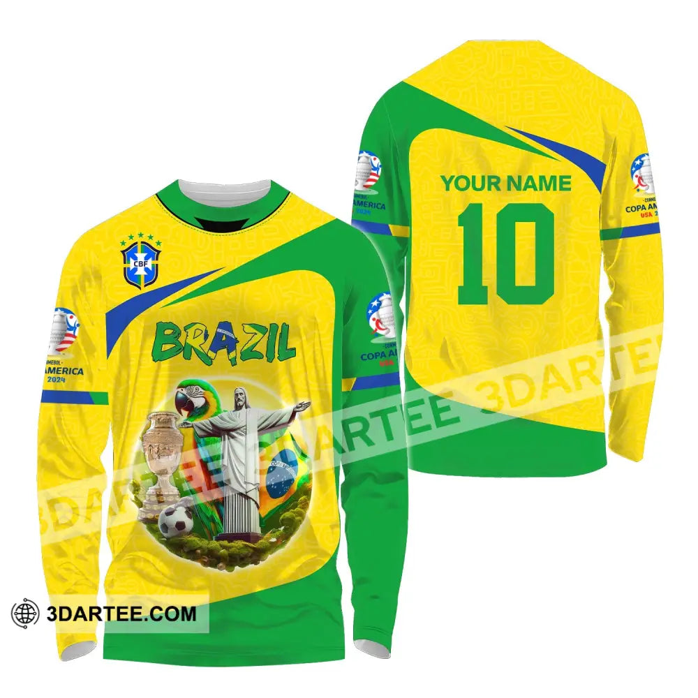 Unisex Shirt Custom Name And Number Brazil Football T-Shirt Euro 2024 Polo Long Sleeve / S