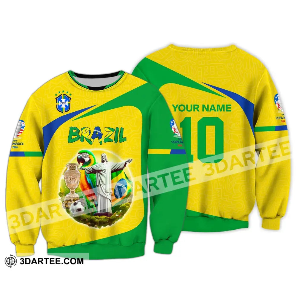 Unisex Shirt Custom Name And Number Brazil Football T-Shirt Euro 2024 Polo Long Sleeve / S