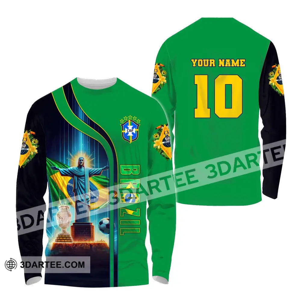 Unisex Shirt Custom Name And Number Brazil Football T-Shirt Euro 2024 Polo Long Sleeve / S