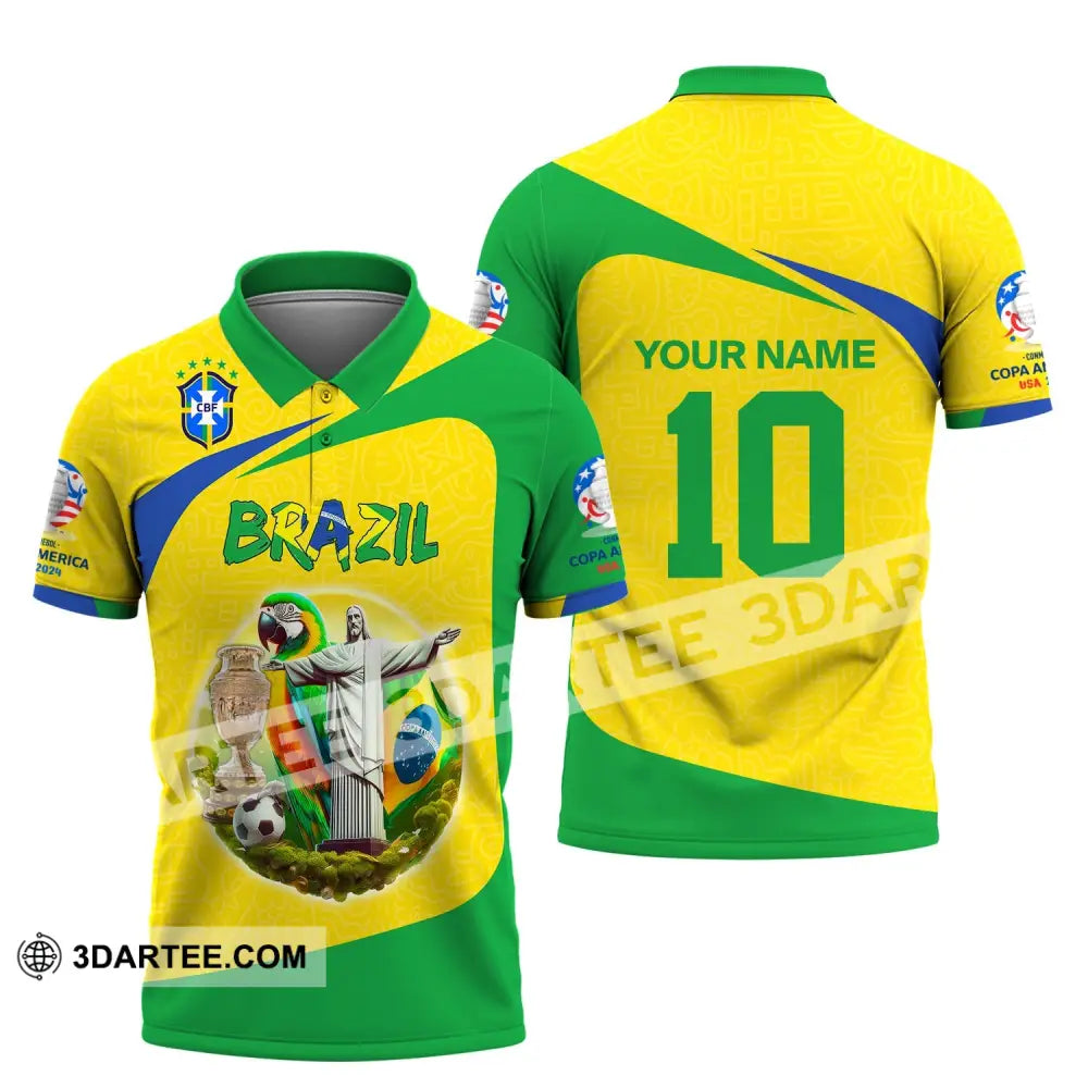 Unisex Shirt Custom Name And Number Brazil Football T-Shirt Euro 2024 Polo Long Sleeve / S