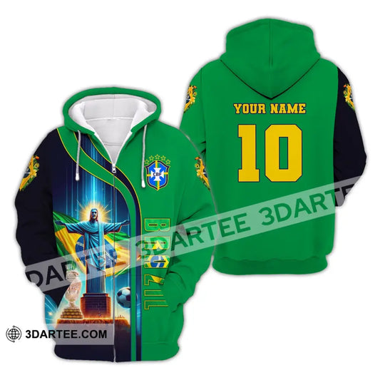 Unisex Shirt Custom Name And Number Brazil Football T-Shirt Euro 2024 Polo Long Sleeve Zipper