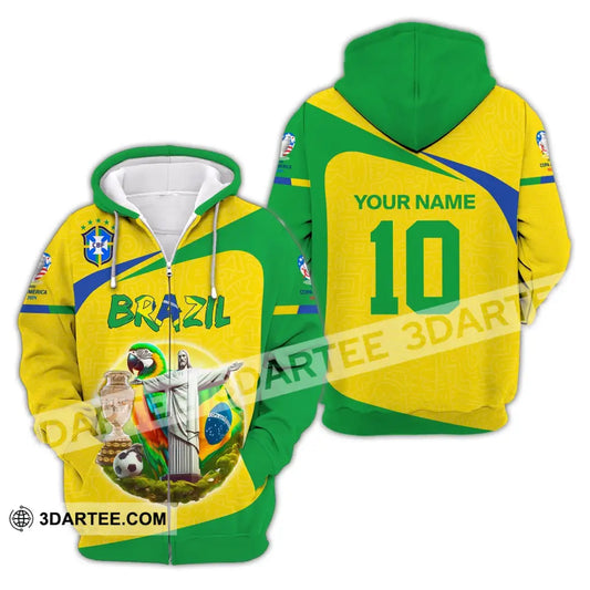 Unisex Shirt Custom Name And Number Brazil Football T-Shirt Euro 2024 Polo Long Sleeve Zipper