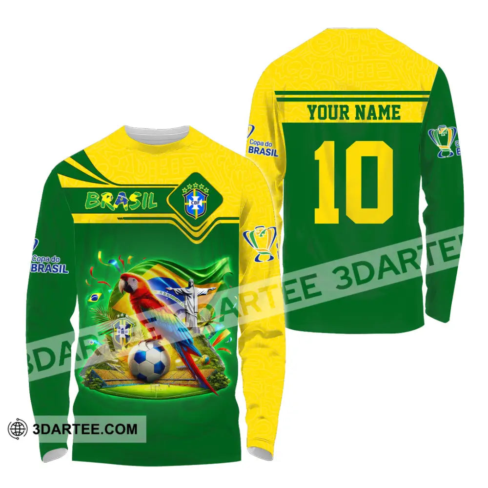 Unisex Shirt Custom Name and Number Brazil Football T-Shirt Brazil Football Polo Long Sleeve Shirt T-Shirt