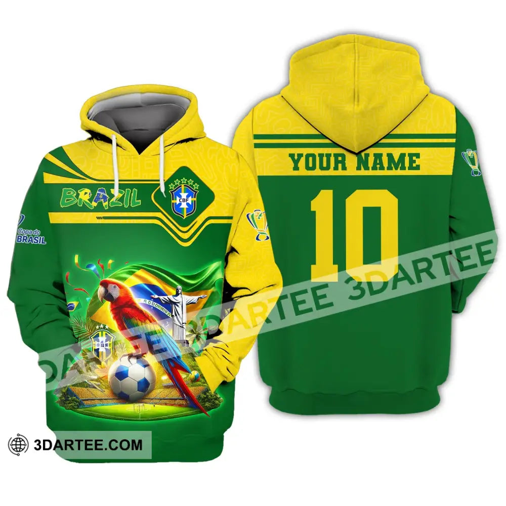 Unisex Shirt Custom Name And Number Brazil Football T-Shirt Polo Long Sleeve Hoodie / S