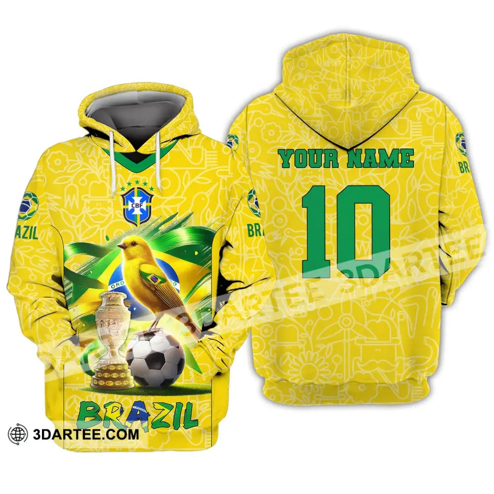 Unisex Shirt Custom Name And Number Brazil Football T-Shirt Polo Long Sleeve Hoodie / S