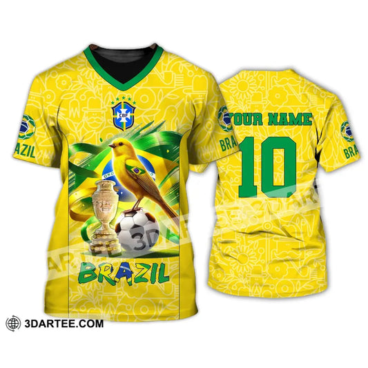 Unisex Shirt Custom Name And Number Brazil Football T-Shirt Polo Long Sleeve / S