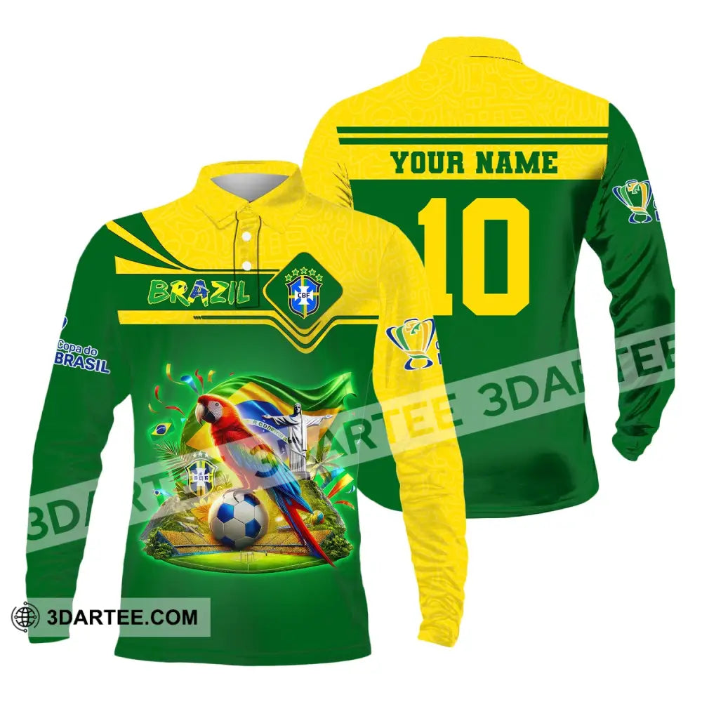 Unisex Shirt Custom Name And Number Brazil Football T-Shirt Polo Long Sleeve / S