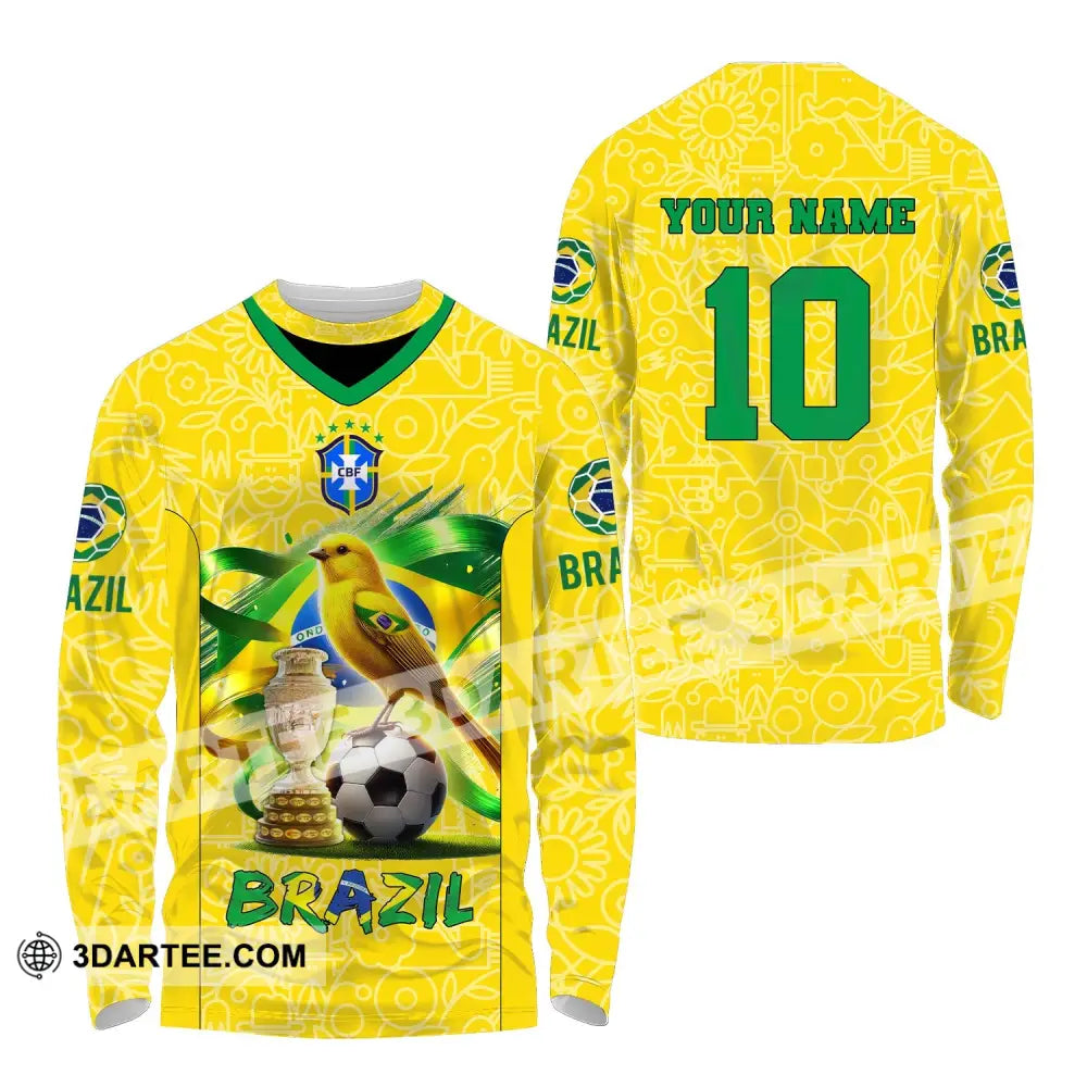 Unisex Shirt Custom Name And Number Brazil Football T-Shirt Polo Long Sleeve / S