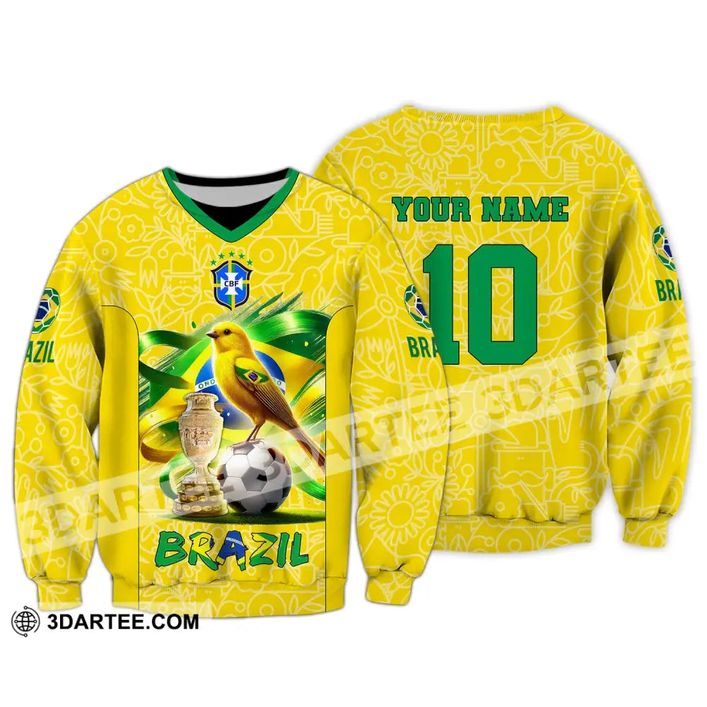 Unisex Shirt Custom Name And Number Brazil Football T-Shirt Polo Long Sleeve / S