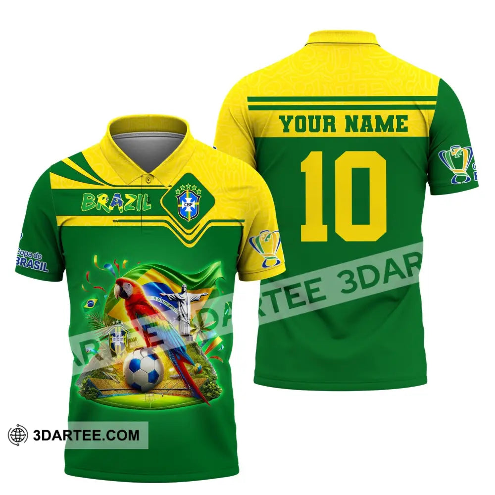 Unisex Shirt Custom Name And Number Brazil Football T-Shirt Polo Long Sleeve / S